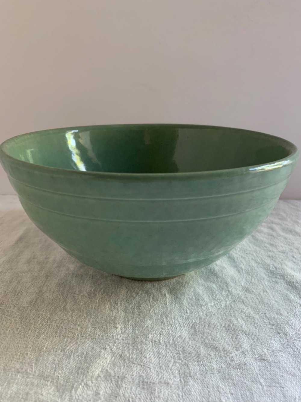 Early Bauer Ringware Jade Green Mixing Bowl 7.75” Vintage California Pottery